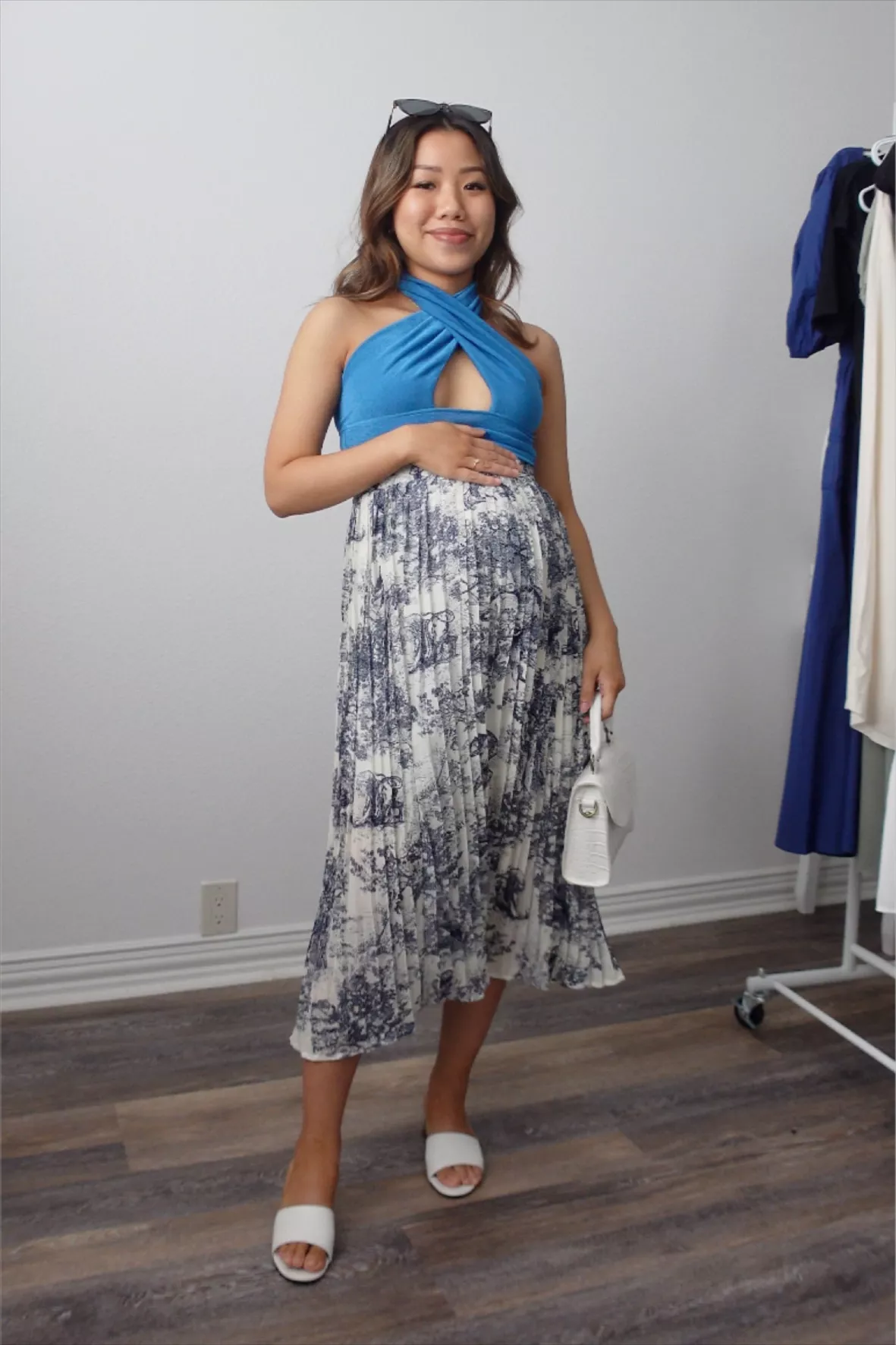 The Blue Round Neck Pointelle Knit Mini Dress & Reviews - Blue - Dresses