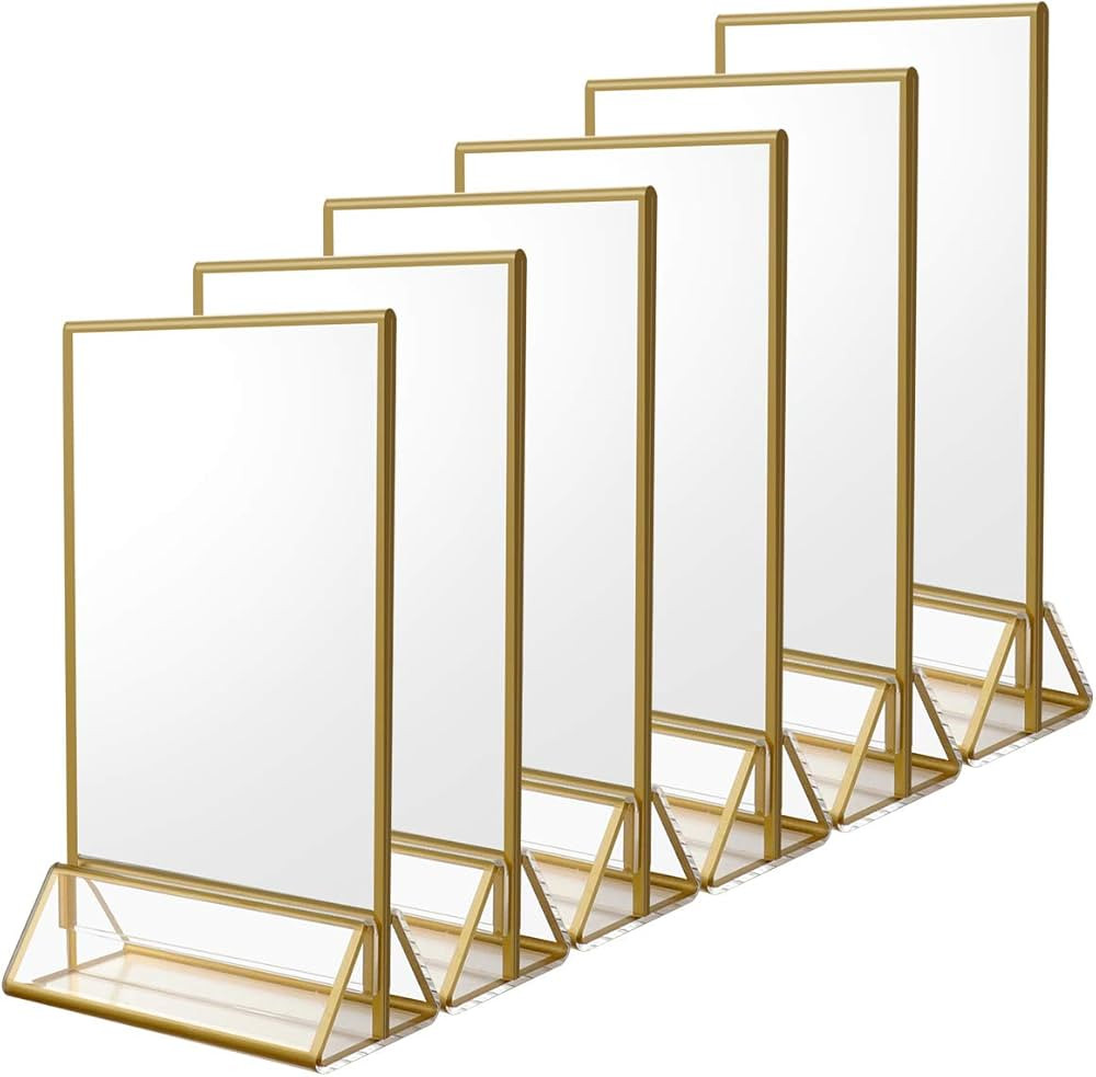 NIUBEE 6Pack 5 x 7 Clear Acrylic Wedding Table Number Holder Stands with Gold Borders, Double Sid... | Amazon (US)
