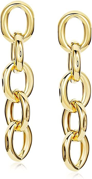 Chain Link Stud Earrings Oval Chain 14k Gold plated Drop Dangle Earrings for Women | Amazon (US)