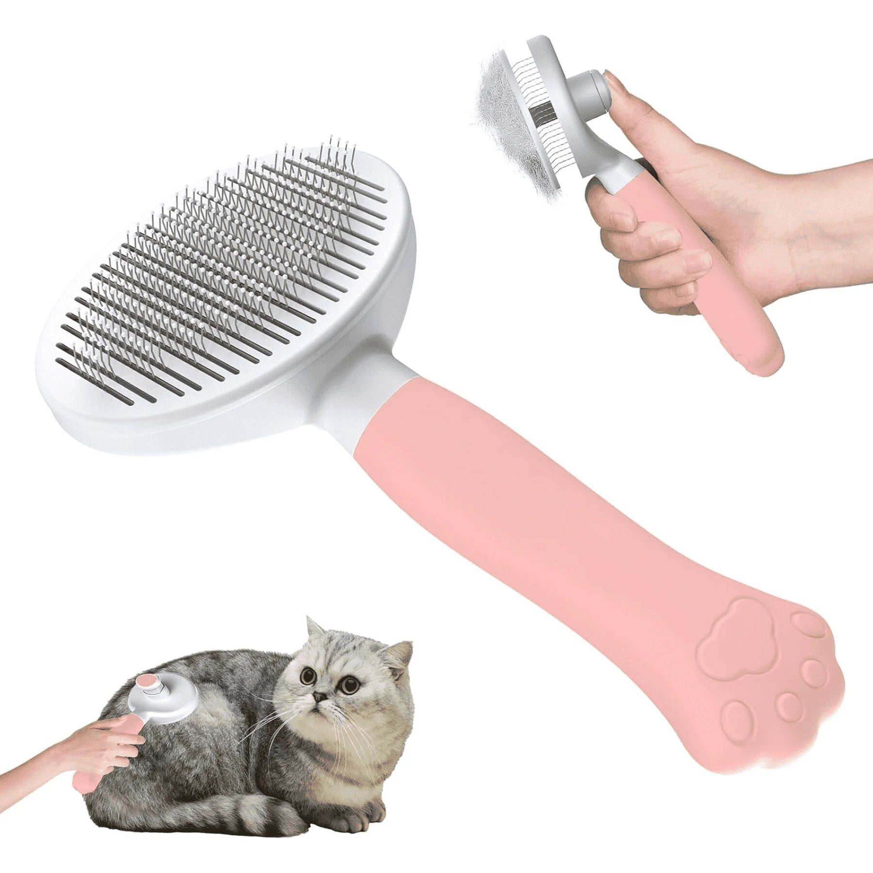 Yafylly Short & Long Haired Detangling Cat Brush, Pink | Chewy