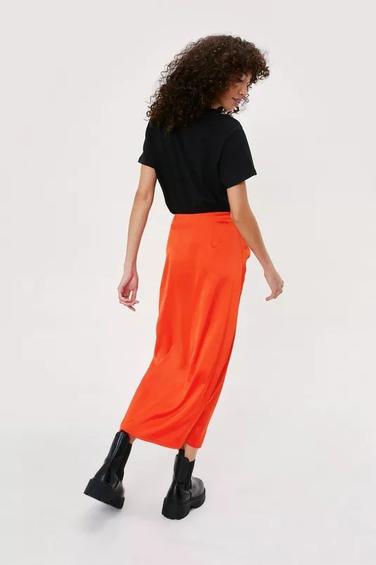 Rouched Satin Midi Skirt | Nasty Gal (US)