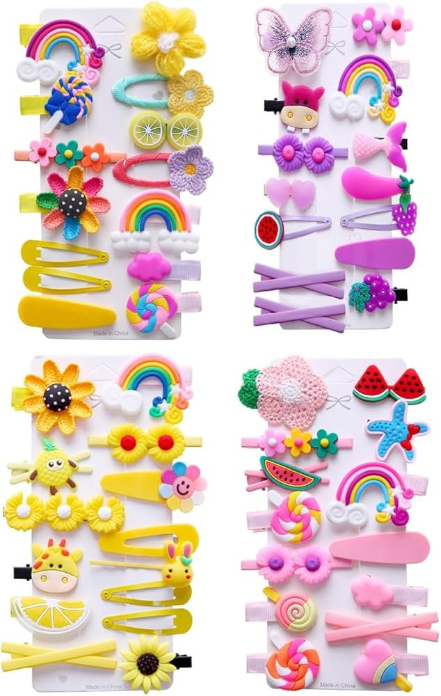 56PCS Toddler Hair Accessories Set: Colorful Rainbow Barrettes, Pins, Candy Fruits, Butterflies f... | Amazon (US)