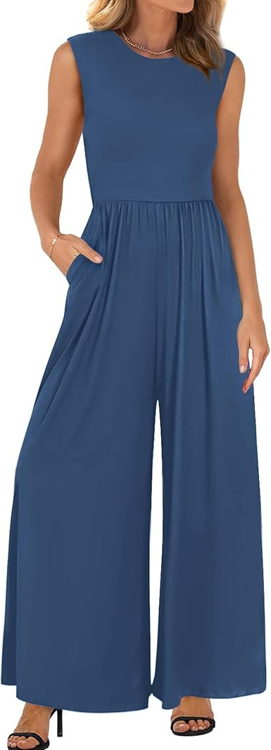 BTFBM Womens Casual Jumpsuits Dressy 2026 Spring One Piece Outfits Crew Neck Sleeveless Knit Wide... | Amazon (US)