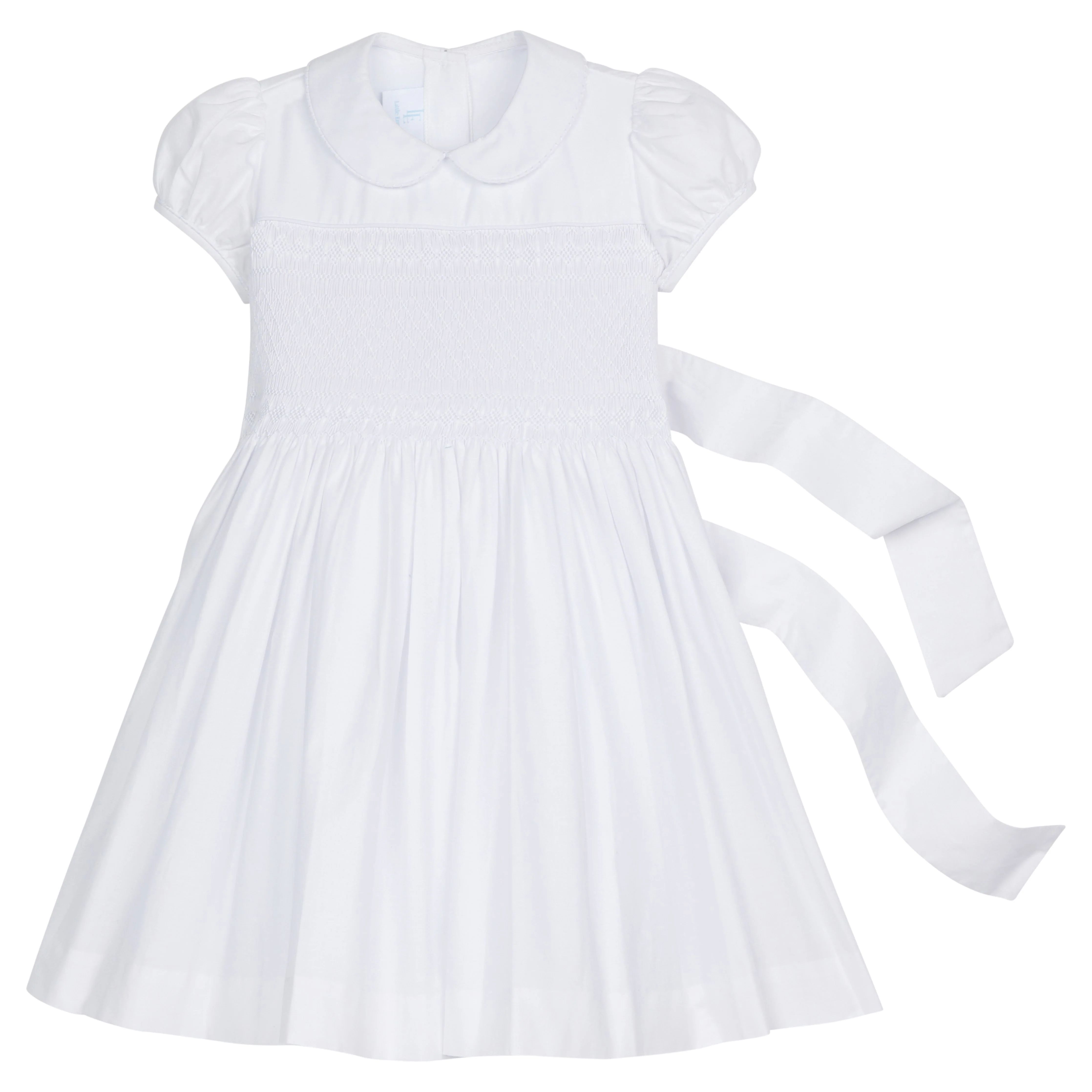 Little English Smocked Emery Dress - White | JoJo Mommy