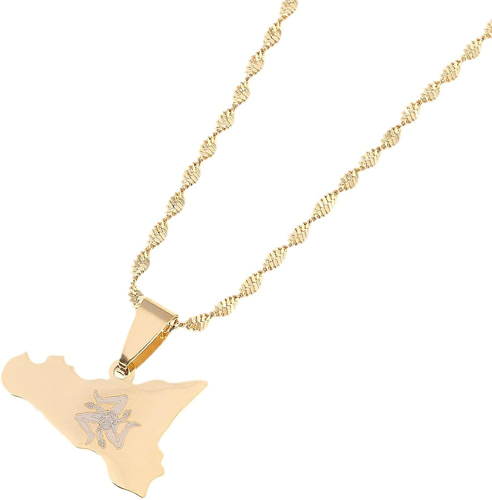 Stainless Steel Italy Sicily Map Pendant Necklaces Italian Sicilia Jewelry Gifts | Amazon (US)
