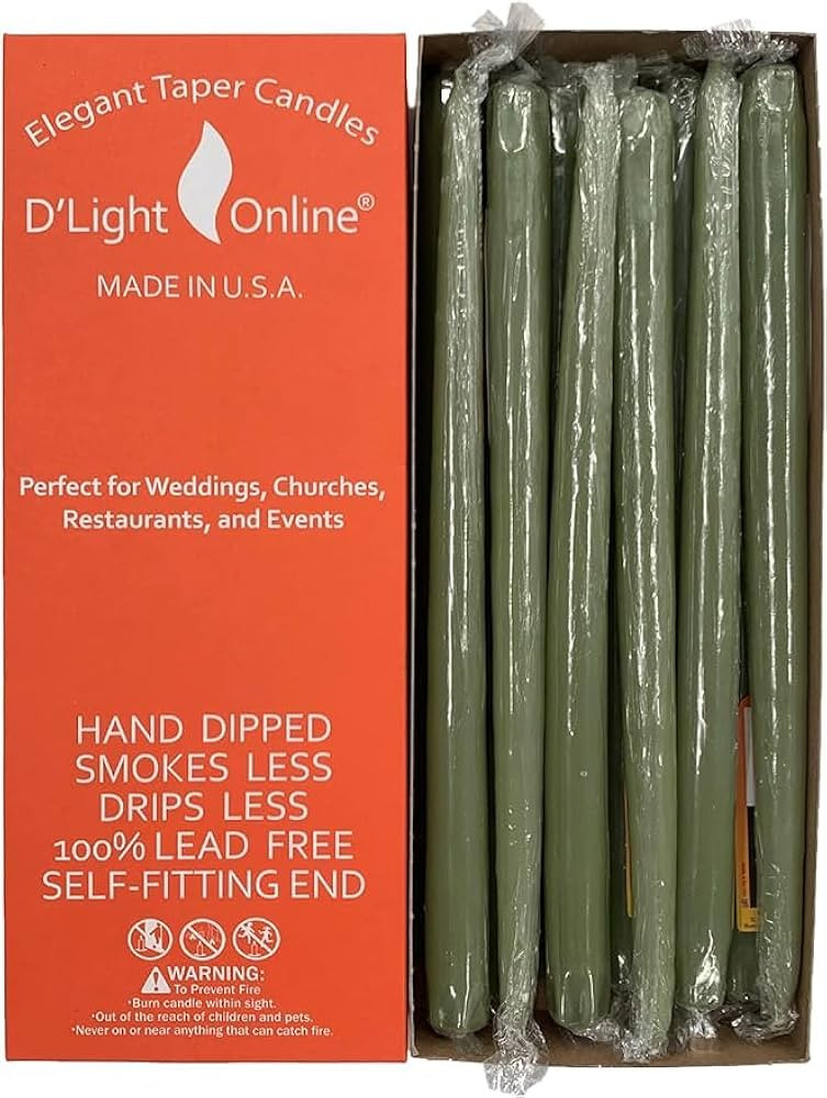 D'light Online Elegant Olive Green Taper Premium Quality Candles, Unscented, Hand-Dipped, Driples... | Amazon (US)