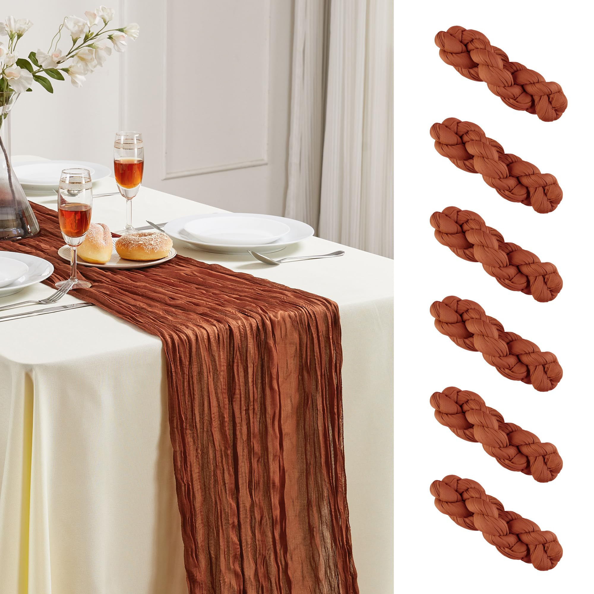 6 Pack Terracotta Cheesecloth Table Runner 10FT Long Boho Gauze Table Runner Rustic Sheer Runner ... | Amazon (US)