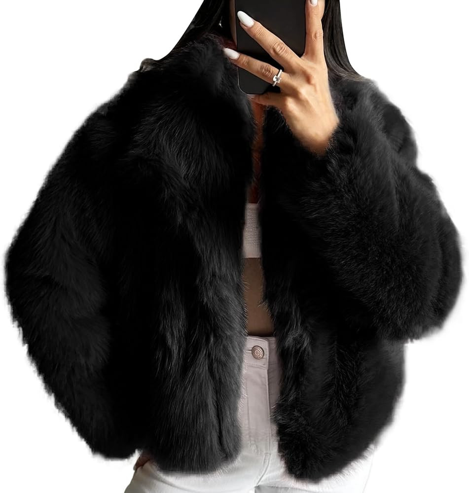 COZYPOIN Womens Faux Fur Jacket Fluffy Fur Coat Cropped Long Sleeve Lapel Button Down Fuzzy Winte... | Amazon (US)