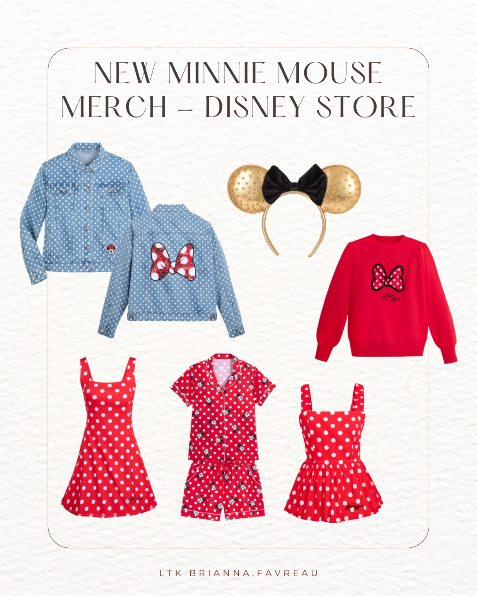 New Minnie Mouse merch at the Disney Store.

Minnie Mouse sweater for women with glitter polka dot bow, polka dot denim jacket for women, mini mouse ruffle sleeveless top, Minnie Mouse ear headband by Baublebar, gold and black velvet bow. Exercise dress for women with white polka dots, fashion zip hoodie, Minnie Mouse robe for women and girls, short pajama set.

#LTKKids #LTKFamily #LTKFindsUnder100