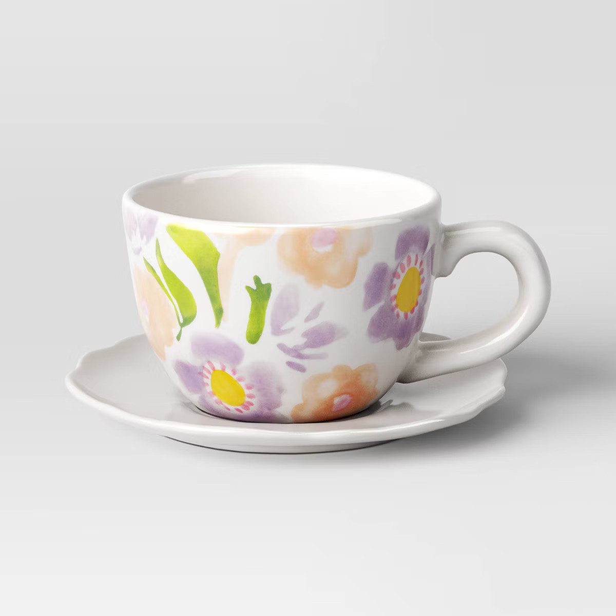 10 fl oz Easter Stoneware Peek-a-Boo Bunny with Floral Tea Cup and Saucer Plate - Threshold™ | Target