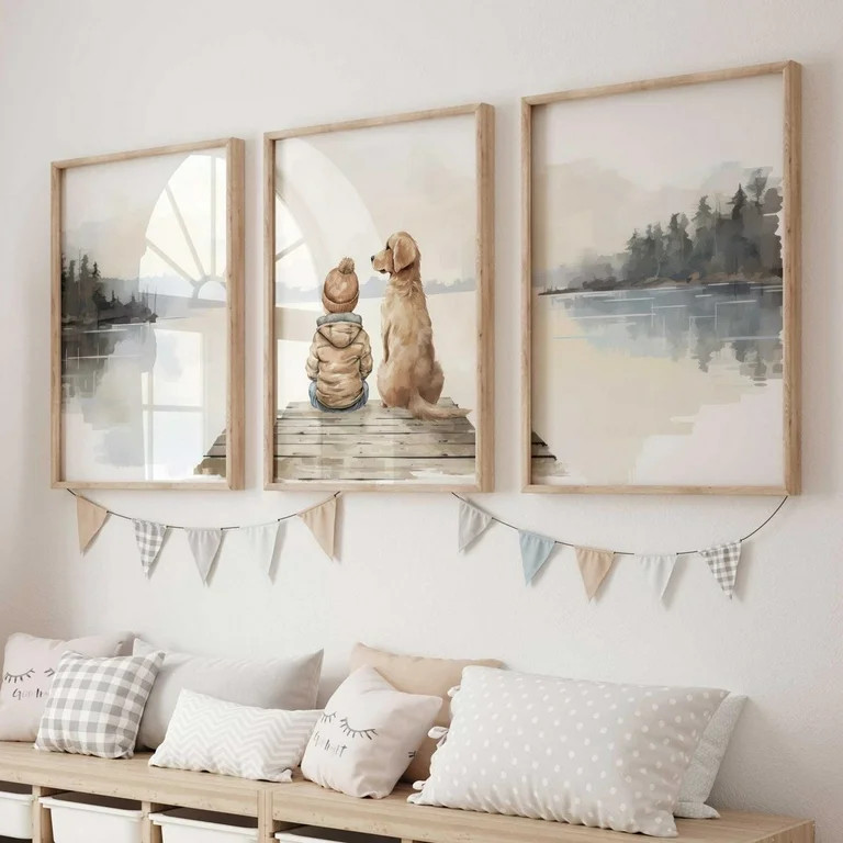 Luvia Golden Retriever Nursery Decor, Boy & Dog Poster, Lake Nursery, Golden Retriever Print Set ... | Walmart (US)