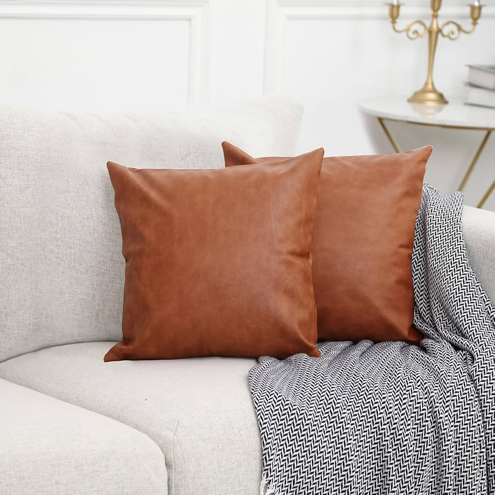 GALMAXS7 Decorative Throw Pillow Covers for Couch Faux Leather Boho Pillow Covers Brown Waterproo... | Amazon (US)