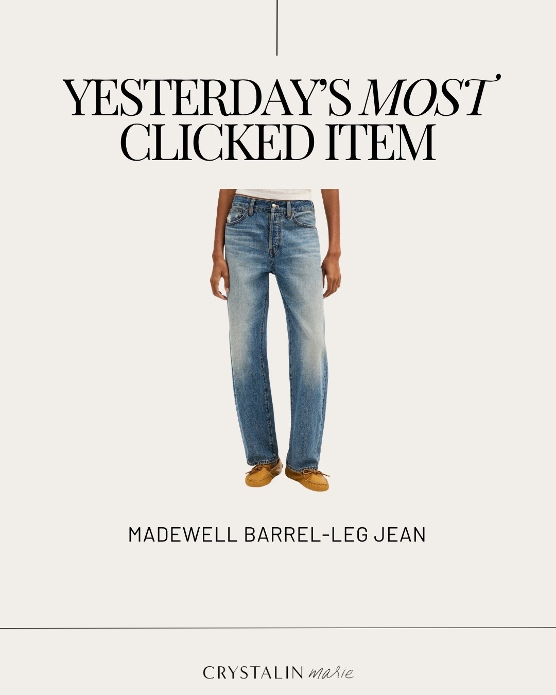 madewell barrel leg jeans- great wash & fit! i sized up to a 26 short. run small, but length is perfect (no hemming needed)