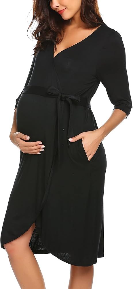 Ekouaer Women's Nursing Robe 3 in 1 Labor Delivery Maternity Dress Hospital Gown Breastfeeding Bathr | Amazon (US)