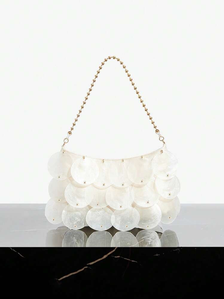 SHEIN SXY Ladies, Women Shell Pieces Top Handle Bags , Gold Metal Chain,Fashionable, Simple, Elegant, Versatile, For Beach,Vacation,Holiday,Summer, Seaside | SHEIN