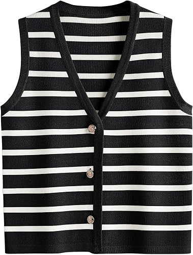 LILLUSORY Vest Tops for Women 2026 Summer Outfits Striped Sweaters Button Up Casual Blouses Jacke... | Amazon (US)