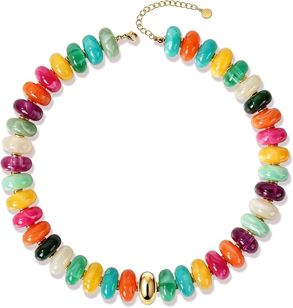 EJU Chunky Beaded Necklace for Women Trendy Colorful Resin Statement Choker Necklace Boho Handmad... | Amazon (US)