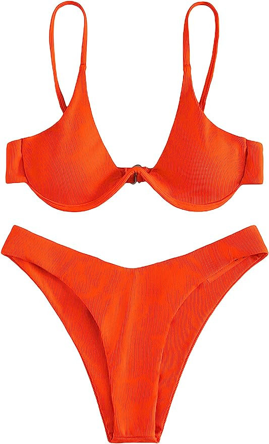 Verdusa Women's 2 Piece Triangle Bikini High Cut Bathing Suit Swimsuit | Amazon (US)