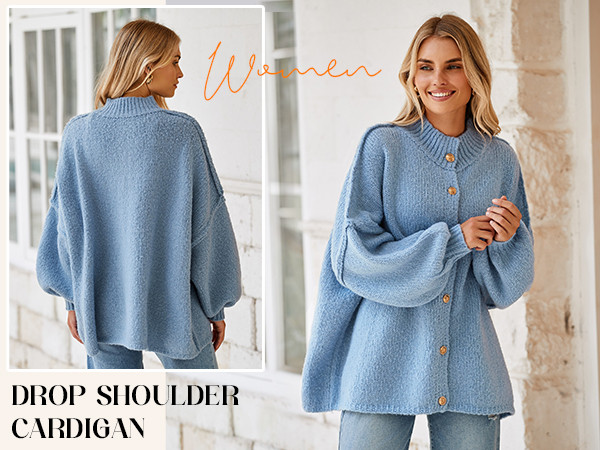 Saodimallsu Womens Oversized Cardigans Long Lantern Sleeve Button Down Chunky Knit Loose Fall Swe... | Amazon (US)