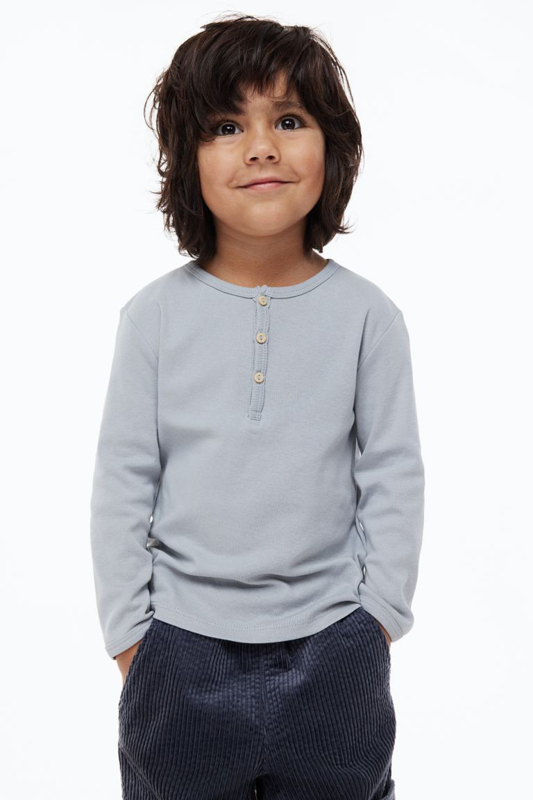 3-pack Cotton Henley Shirts - Dark brown/light gray - Kids | H&M US | H&M (US + CA)