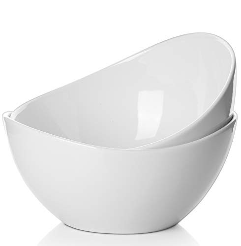 Samsle Porcelain Large Serving Bowl Set (9 inch),48 Oz Big Salad bowls, Large Serving Dishes for Entertaining, Party Dinner,Side Dishes, Oval Shape, Microwave & Dishwasher Safe,Set of 2, White | Amazon (US)