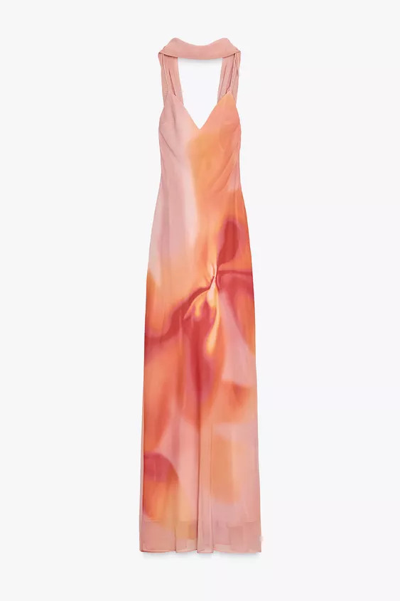 LONG PRINTED DRESS WITH SCARF | Zara US