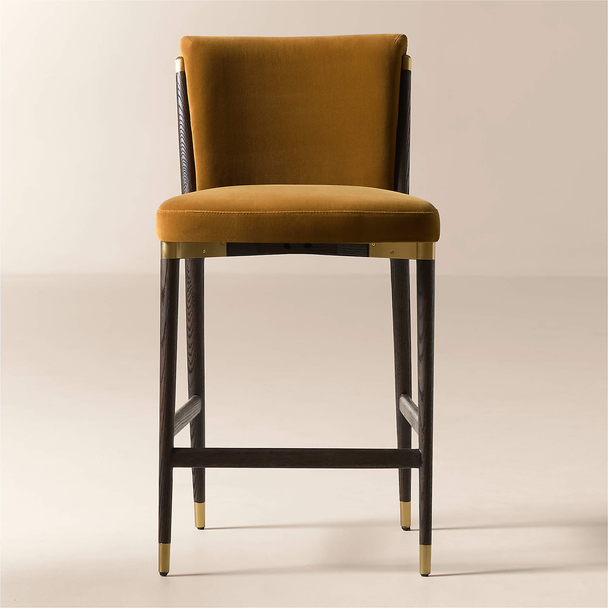 Norrie Smoked Amber Velvet Counter Stool Set of 2 + Reviews | CB2 | CB2