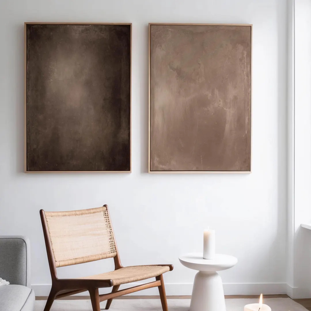 Dark Brown Wabi Sabi Canvas Wall Art, Set of 2 Framed Art, Beige Decor, Large Living Room Decor, ... | Etsy (US)