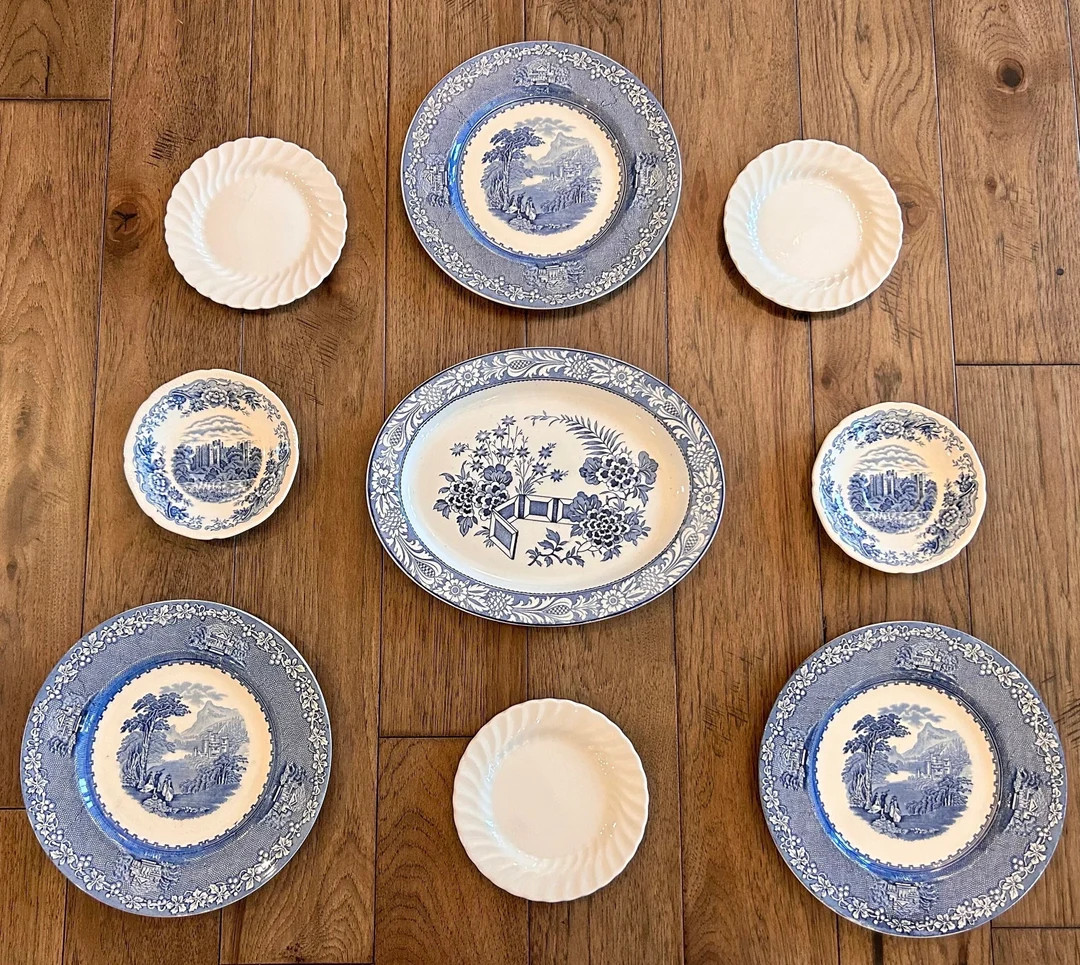 Blue & White Plates England Decor Wall Display Staffordshire Woods Ware Johnson Brothers Ironston... | Etsy (US)