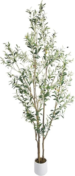 Artificial Fake Olive Tree 7FT Tall 1Pack with White Planter Faux Silk Olive Tree for Home Living... | Amazon (US)