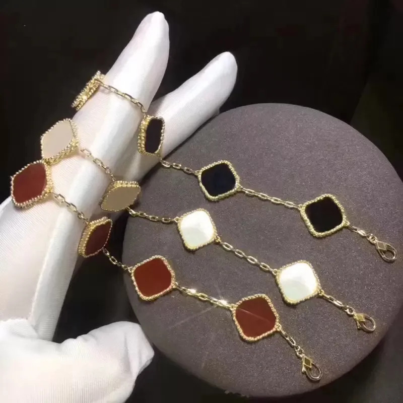 Fashion Classic 4/Four Leaf Clover Charm Bracelets Bangle Chain 18K Gold Agate Shell Mother-of-Pe... | DHGate