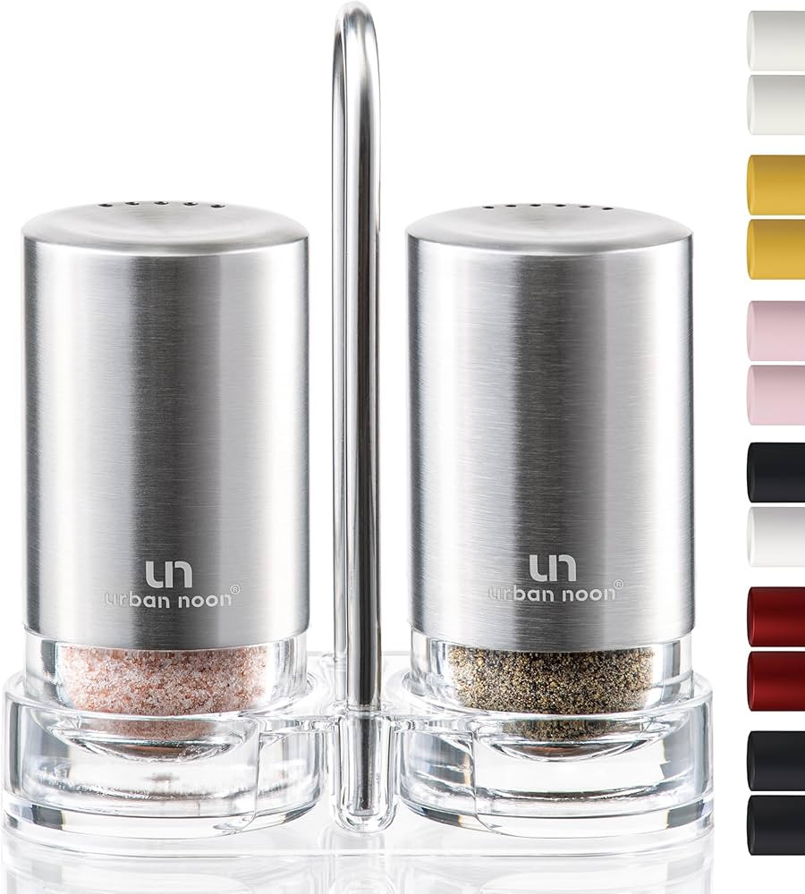 Salt and Pepper Shakers with Holder - Elegant Stainless Steel Salt Shaker and Pepper Shaker Set w... | Amazon (US)