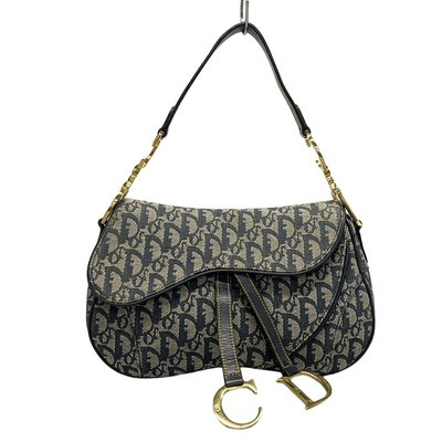 Auténtico Bolso Doble Sillín DIOR/ChristianDior Cuero Jacquard Crema Azul Marino | eBay US