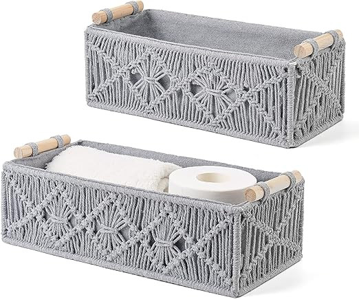 Mkono Macrame Storage Baskets Boho Decor Box Handmade Woven Decorative Countertop Toilet Tank She... | Amazon (US)