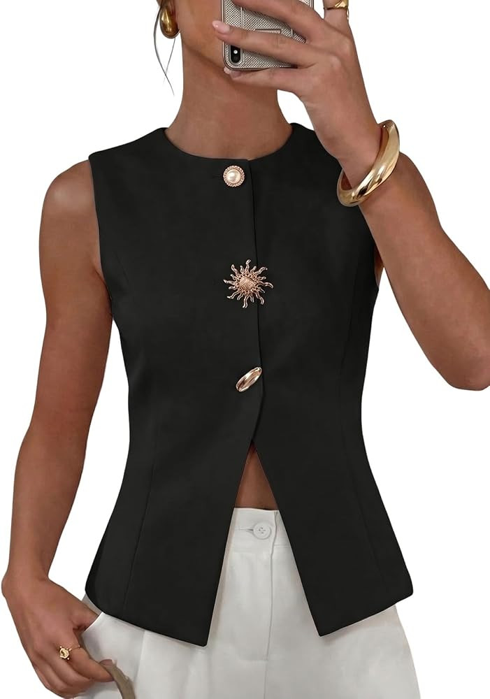 EVALESS Business Casual Tops for Women Work Vest Top Waistcoats | Amazon (US)