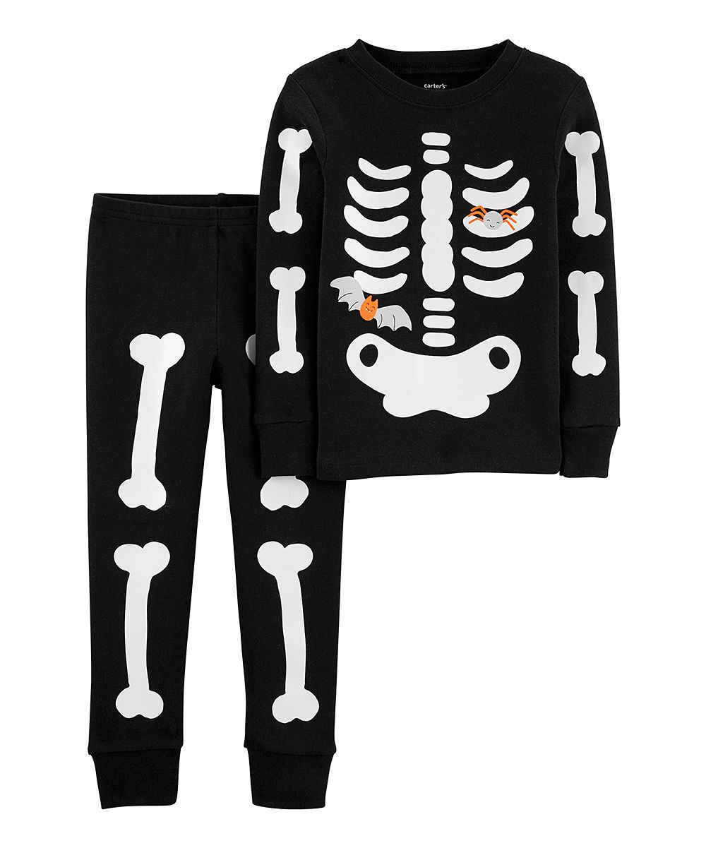Carter's Sleep Bottoms PRINT - Black & White Skeleton Pajama Set - Infant | Zulily