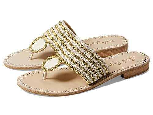Jack Rogers Jacks Rope Sandal for Women - Leather Upper with Footbed, Braided Details, Thong Style Gold Metallic/Ivory/Ivory 9.5 M | Amazon (US)