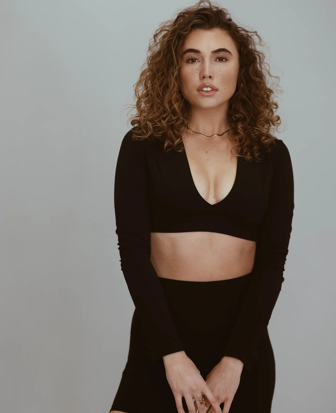 Deep V Long Sleeve Top - Black | Cara Loren Active