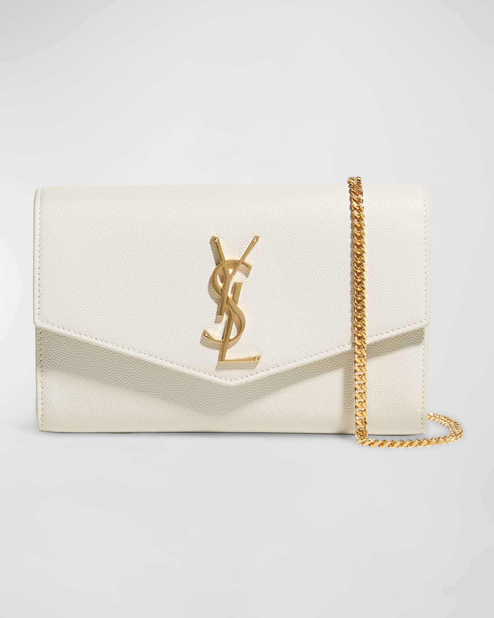 Saint Laurent Uptown YSL Wallet on Chain in Grained Leather | Neiman Marcus