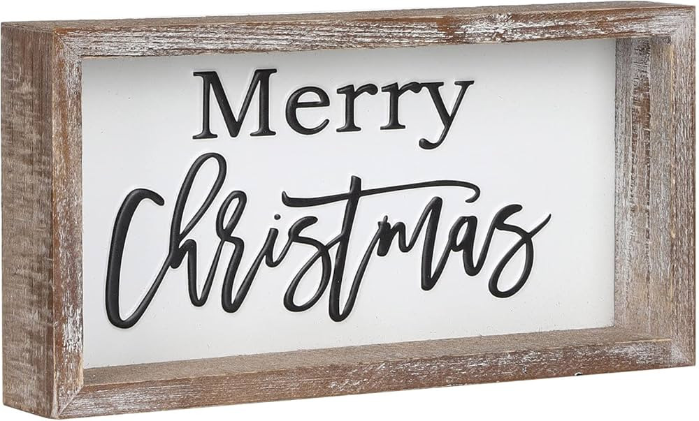 Christmas Tiered Tray Decor, Merry Christmas Block Sign Embossed Metal With Wood Frame - Shelf, M... | Amazon (US)