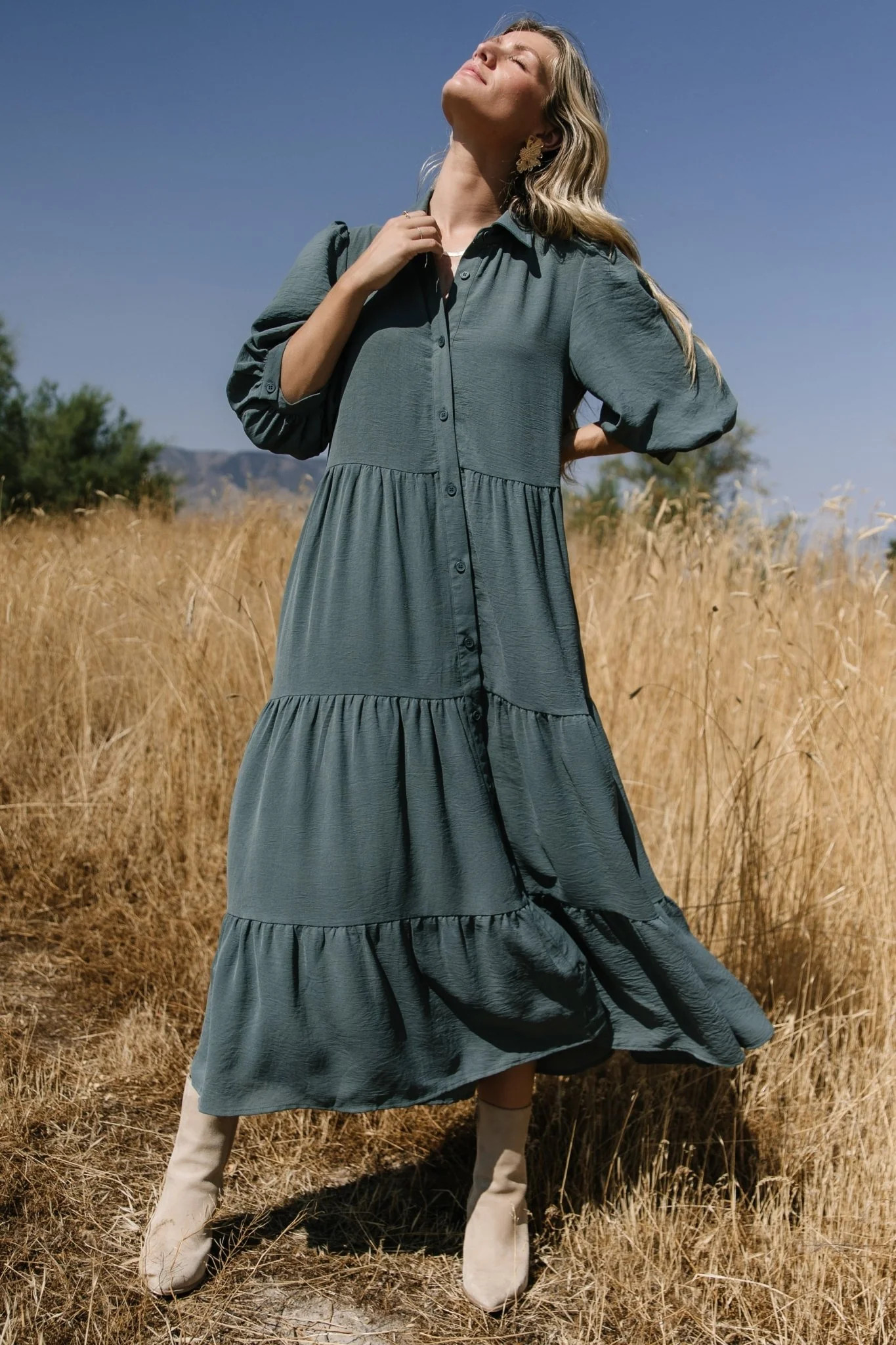 Sandy Button Tiered Dress | Jade | Baltic Born