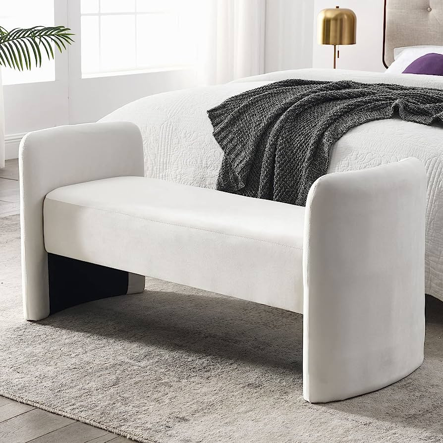 LETESA Velvet Fabric Ottoman Bench, 52'' Upholstered Bedroom Stool, End of Bed Bench,Entryway Sho... | Amazon (US)