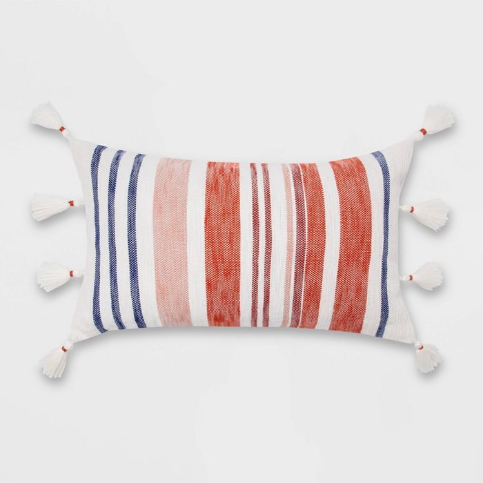 Oversized Woven Textured Striped Lumbar Throw Pillow with Corner Tassels - Opalhouse™ | Target
