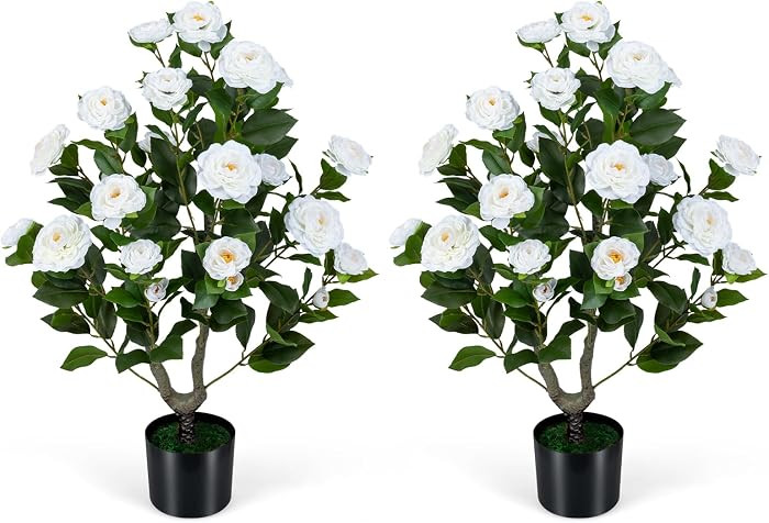 Goplus 35.5\u2019\u2019 Artificial Camellia Tree, Flower Plants Artificial Tree, Faux Floral Plan... | Amazon (US)