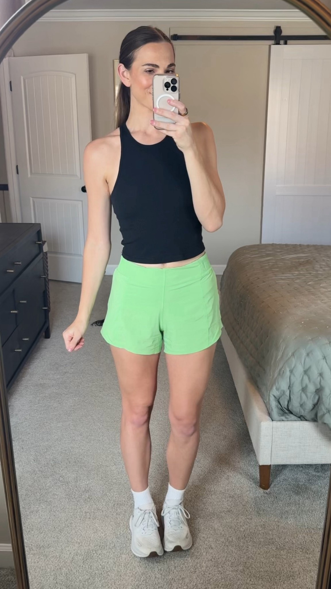 Workout outfit - strengthen training - activewear 
Black razorback tank with built-in bra - wearing size small. TTS. 
Shorts - old. Wearing size 6. TTS. 
Hokas - tts. 

#LTKSummerEdit #LTKActive