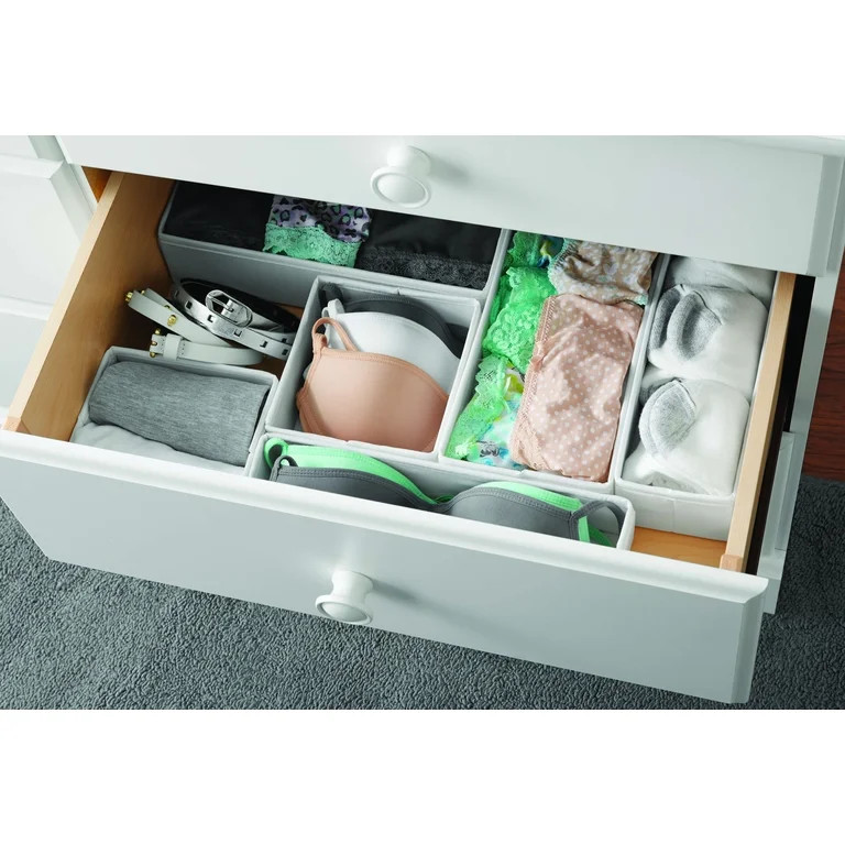 Mainstays White Fabric Drawer Organizer Set, 6 Total Bins, 3 Sizes | Walmart (US)