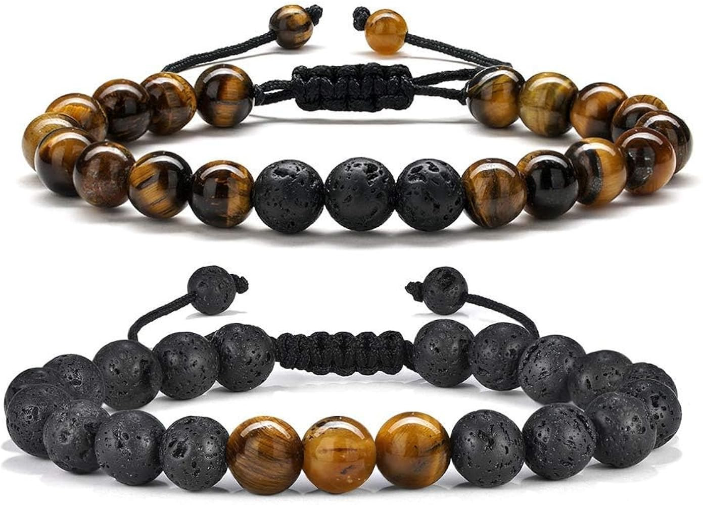 M MOOHAM Beaded Bracelets for Mens Gifts - Natural Stone 8mm Tiger Eye Matte Agate Lava Rock Brac... | Amazon (US)