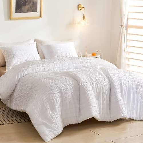Andency White King Size Comforter Set, 3 Pieces Bedding Comforter Sets (1 Seersucker Textured Com... | Amazon (US)