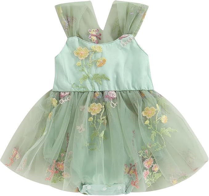 Baby Girl Lace Tulle Romper Dress Sleeveless Flower Embroidery Mesh Tutu Princess Dress Fluffy Br... | Amazon (US)