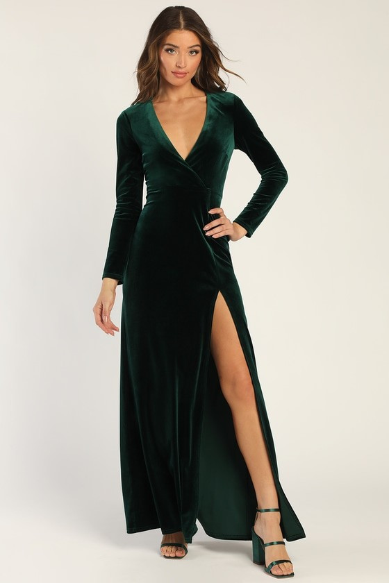 Sensational Memories Emerald Green Velvet Surplice Maxi Dress | Lulus